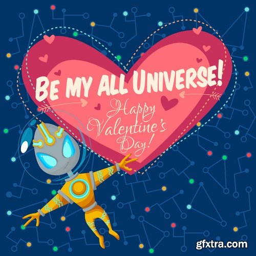 Collection of vector image valentines day space alien robot alien moon slogan 25 EPS