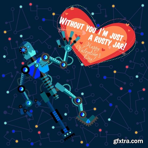 Collection of vector image valentines day space alien robot alien moon slogan 25 EPS