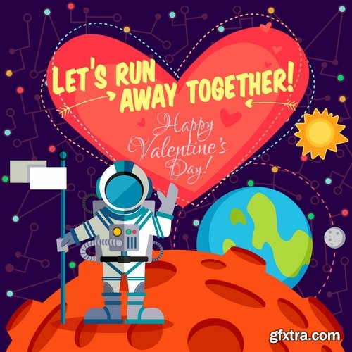 Collection of vector image valentines day space alien robot alien moon slogan 25 EPS