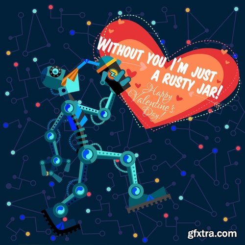 Collection of vector image valentines day space alien robot alien moon slogan 25 EPS