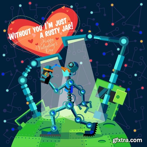 Collection of vector image valentines day space alien robot alien moon slogan 25 EPS