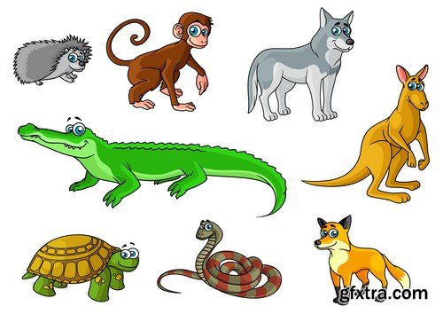 set of cute jungle kids animals 7X EPS