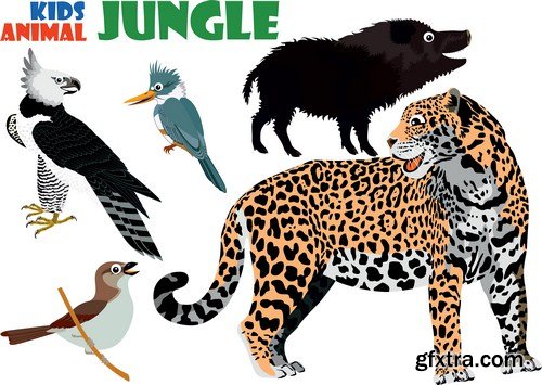 set of cute jungle kids animals 7X EPS