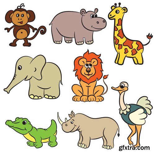 set of cute jungle kids animals 7X EPS