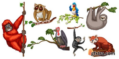 set of cute jungle kids animals 7X EPS