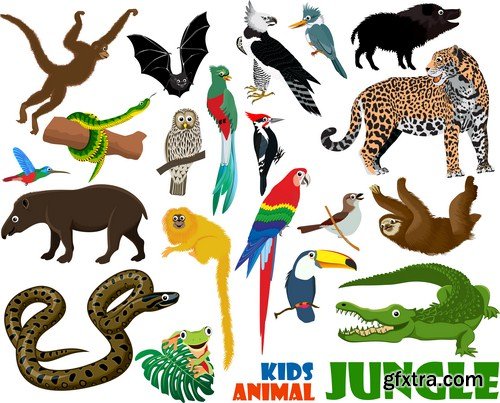 set of cute jungle kids animals 7X EPS