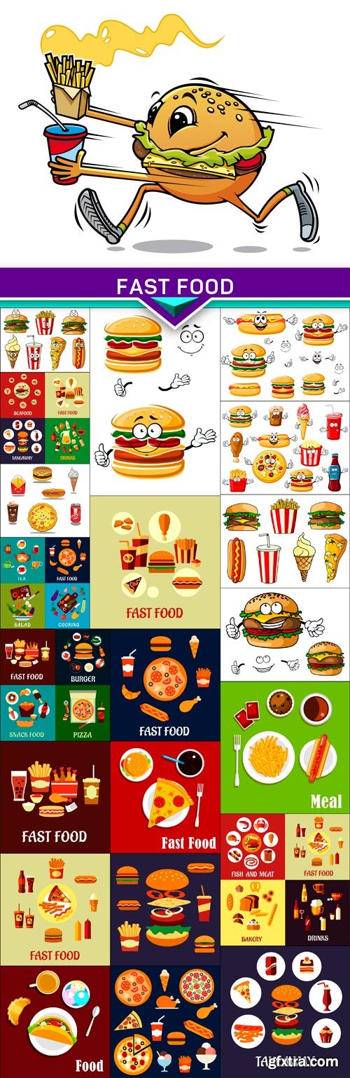 Fast food isolated cartoon characters 22x EPS