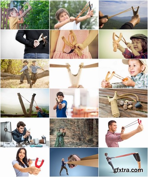 Collection concept illustration slingshot people shoot a slingshot man woman child 25 HQ Jpeg