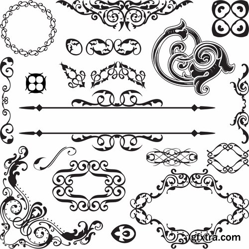 Collection of vector old vintage picture frame calligraphic design elements decoration 2-25 EPS