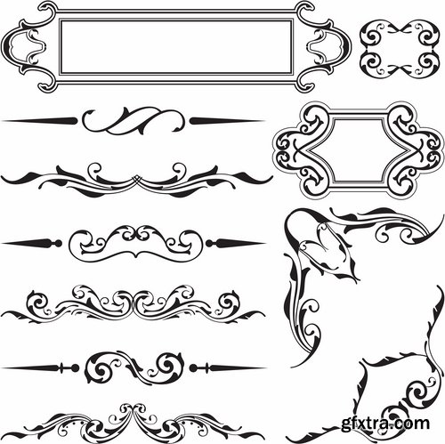 Collection of vector old vintage picture frame calligraphic design elements decoration 2-25 EPS