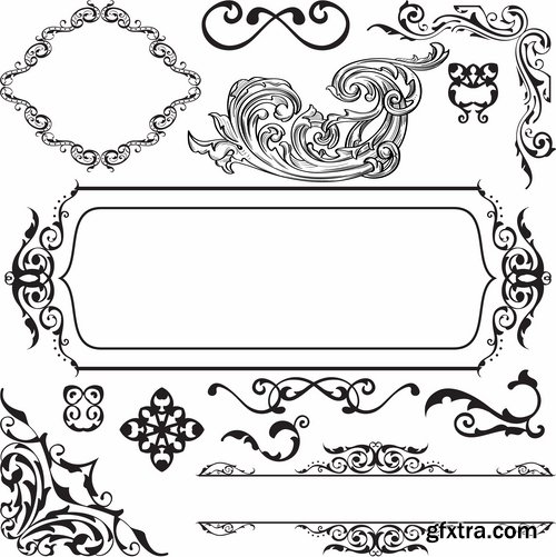 Collection of vector old vintage picture frame calligraphic design elements decoration 2-25 EPS