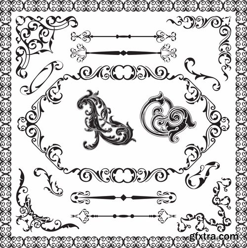 Collection of vector old vintage picture frame calligraphic design elements decoration 2-25 EPS