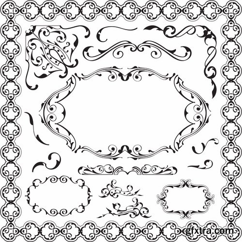 Collection of vector old vintage picture frame calligraphic design elements decoration 2-25 EPS