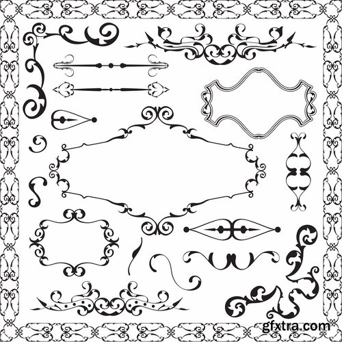 Collection of vector old vintage picture frame calligraphic design elements decoration 2-25 EPS