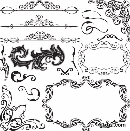 Collection of vector old vintage picture frame calligraphic design elements decoration 2-25 EPS