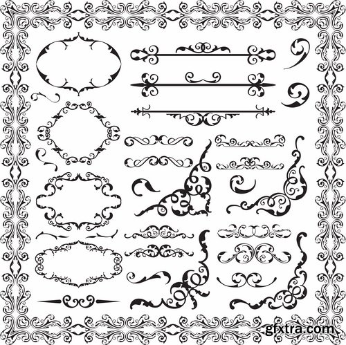 Collection of vector old vintage picture frame calligraphic design elements decoration 2-25 EPS