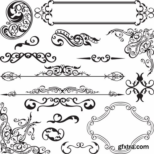 Collection of vector old vintage picture frame calligraphic design elements decoration 2-25 EPS