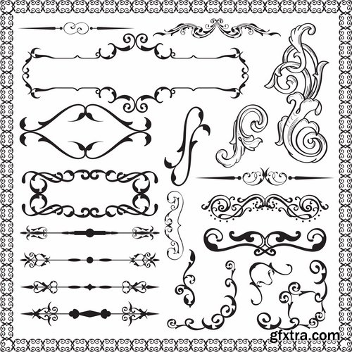 Collection of vector old vintage picture frame calligraphic design elements decoration 2-25 EPS