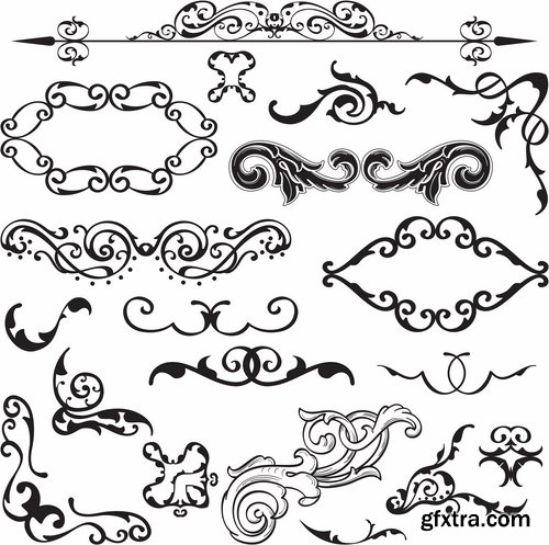 Collection of vector old vintage picture frame calligraphic design elements decoration 2-25 EPS