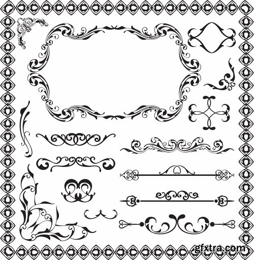 Collection of vector old vintage picture frame calligraphic design elements decoration 2-25 EPS