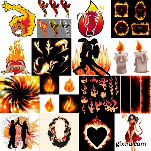 Collection of vector image background is fire fiery frame 25 EPS