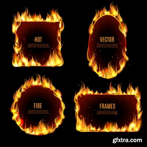 Collection of vector image background is fire fiery frame 25 EPS