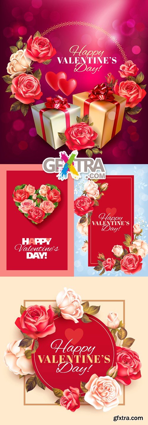 Valentine's Day Postcards Vector 2