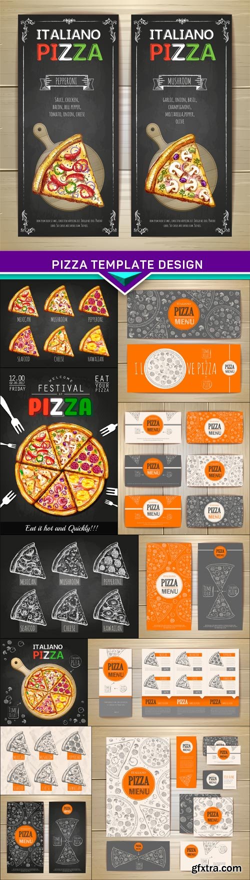 Pizza template design 12x EPS