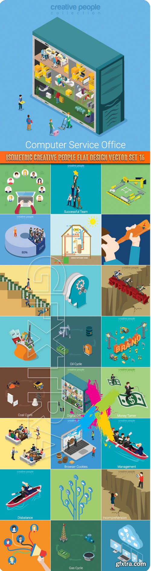 Isometric creative people flat design vector set 16