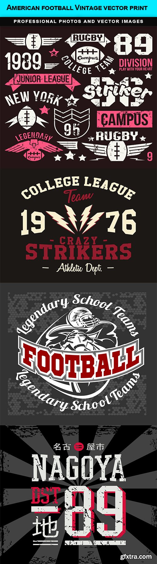 American football Vintage vector print