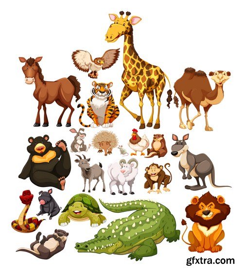 set of cartoon animals 14X EPS