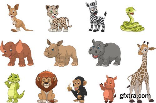 set of cartoon animals 14X EPS