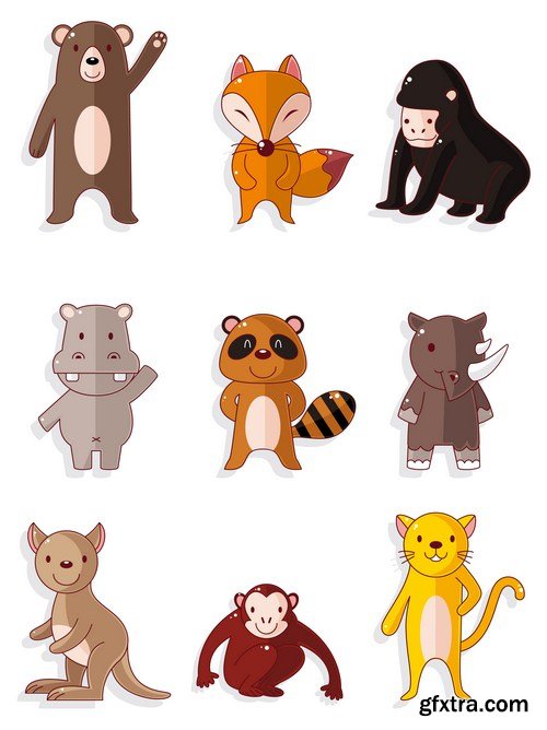 set of cartoon animals 14X EPS