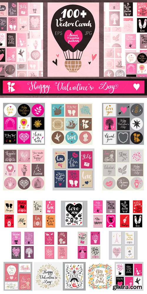 Creativemarket 100 + Valentine's Day Vector Cards 517039