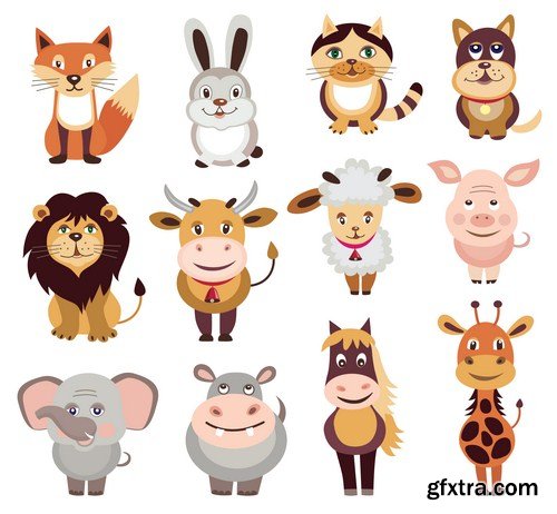 set of cartoon animals 14X EPS