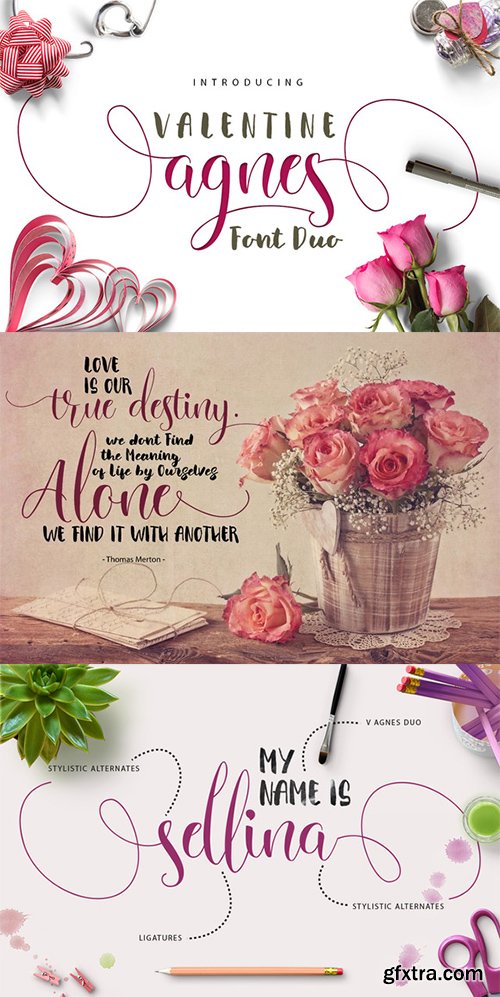 Creativemarket Valentine Agnes FONT DUO 516237