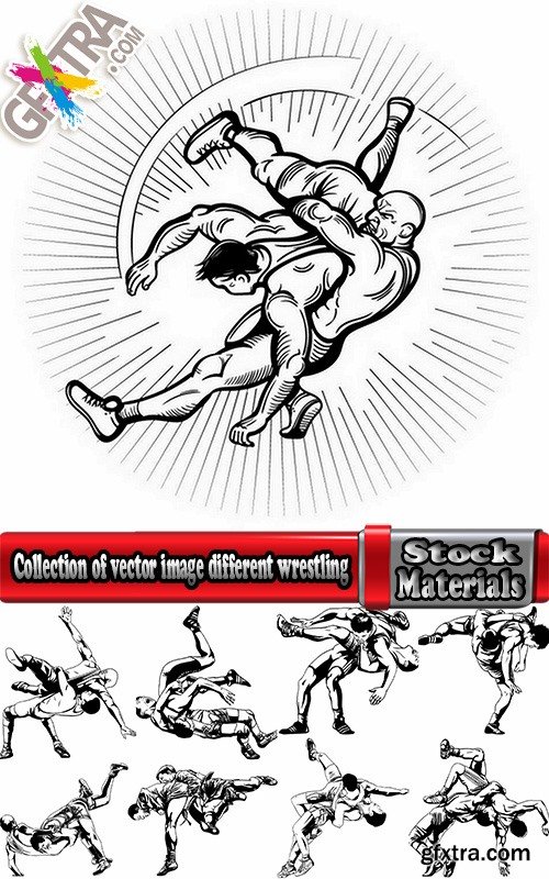 Collection of vector image different techniques of Judo Freestyle wrestling 25 EPS