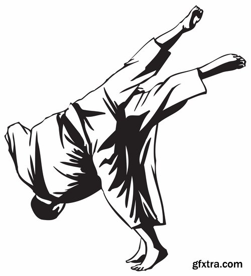 Collection of vector image different techniques of Judo Freestyle wrestling 25 EPS