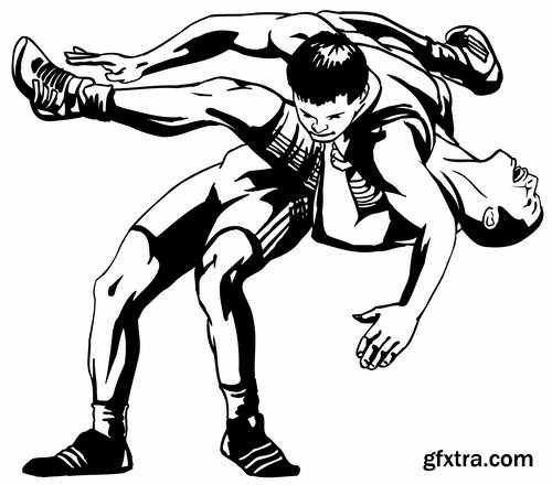 Collection of vector image different techniques of Judo Freestyle wrestling 25 EPS