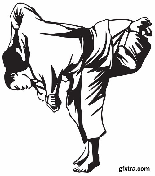 Collection of vector image different techniques of Judo Freestyle wrestling 25 EPS