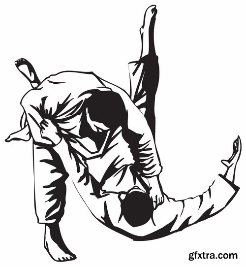 Collection of vector image different techniques of Judo Freestyle wrestling 25 EPS