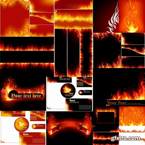 Collection picture vector fire frame fire design element 25 EPS