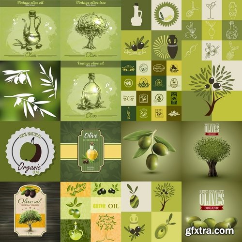 Collection of vector image olive olive tree food meal 25 EPS