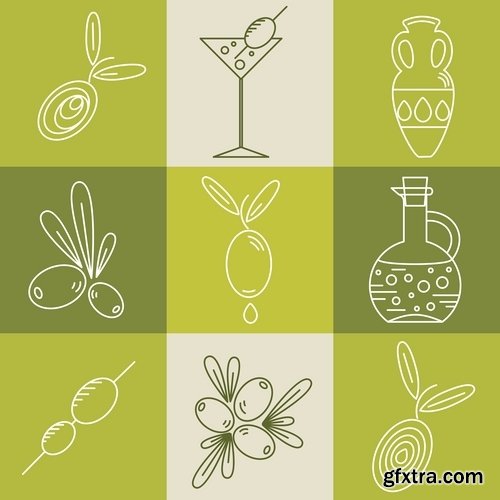 Collection of vector image olive olive tree food meal 25 EPS