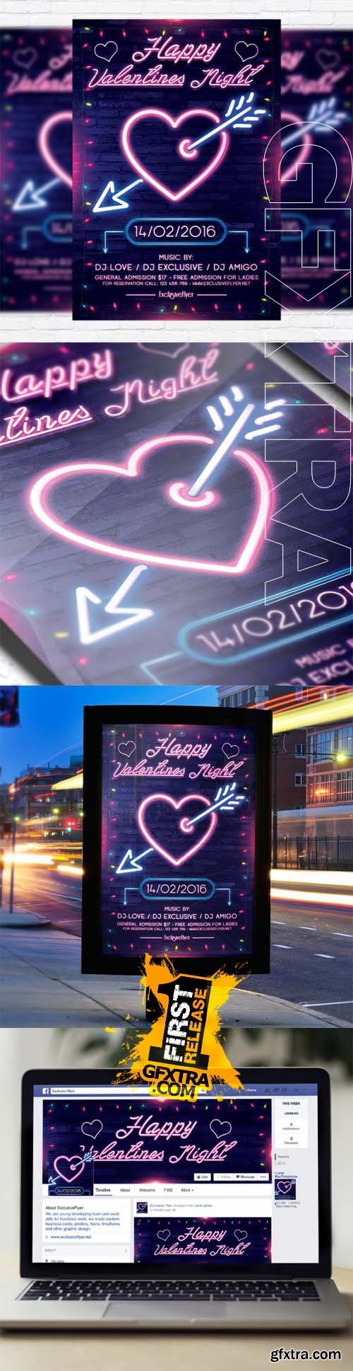 Neon Valentines Night – Flyer Template + Facebook Cover