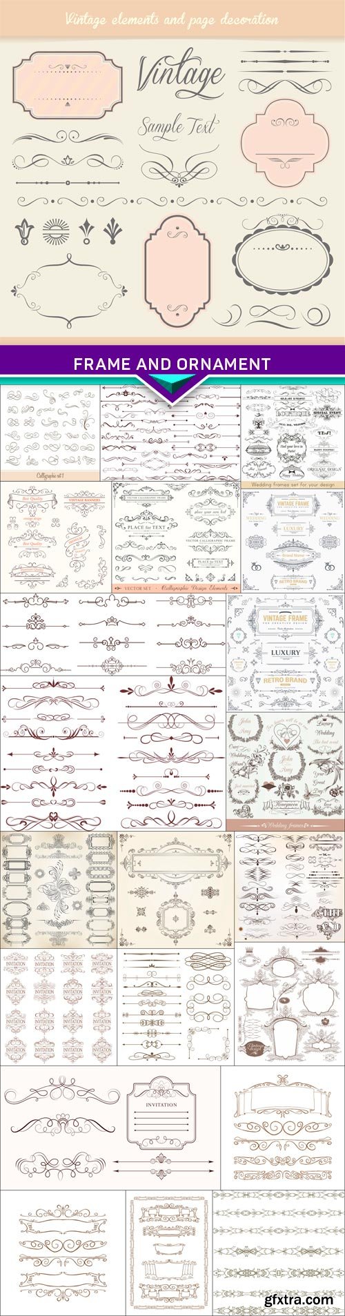 Set design elements page deco frame and ornament 22x EPS