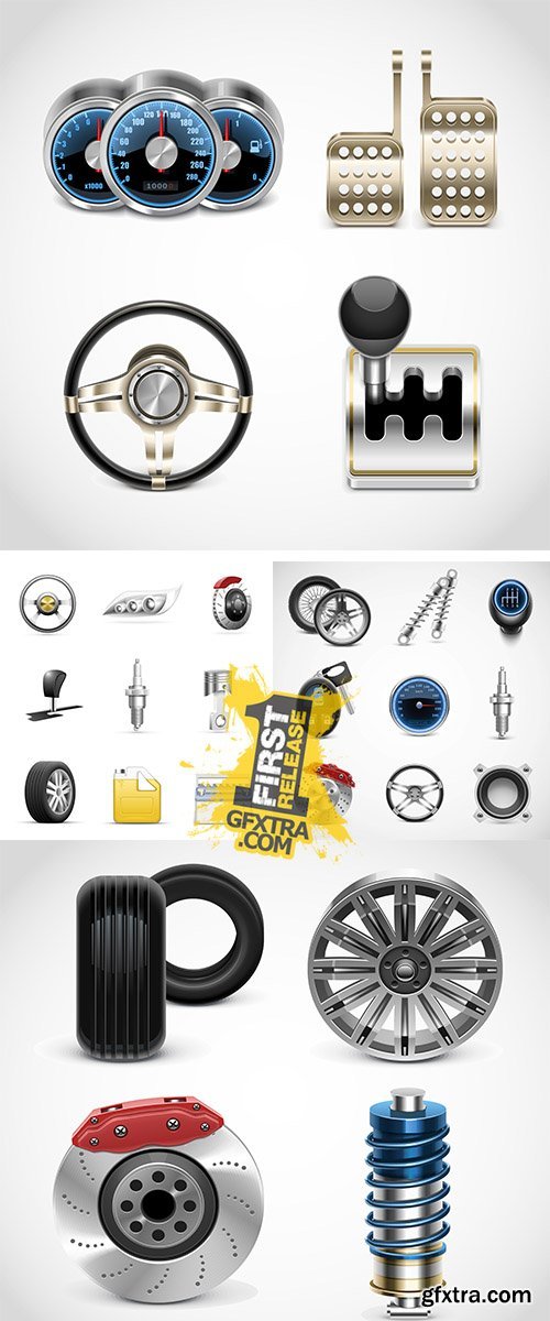 Stock: Car parts vector icons set