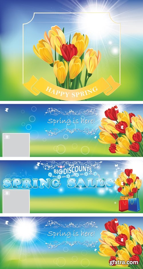 Spring Flowers Banners Vector 2