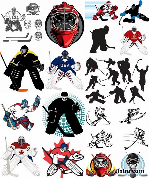 Collection vector picture hockey goalie stick goalkeeper puck gates 25 EPS