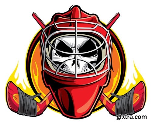 Collection vector picture hockey goalie stick goalkeeper puck gates 25 EPS